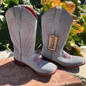 Ferrini Womens Roughrider Square Toe Boots Mid Calf Low Heels 81/2